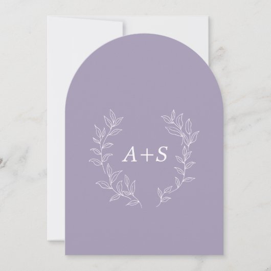 Minimale Blad | Gebogen Monogram Trouwuitnodiging Kaart (Voorkant)