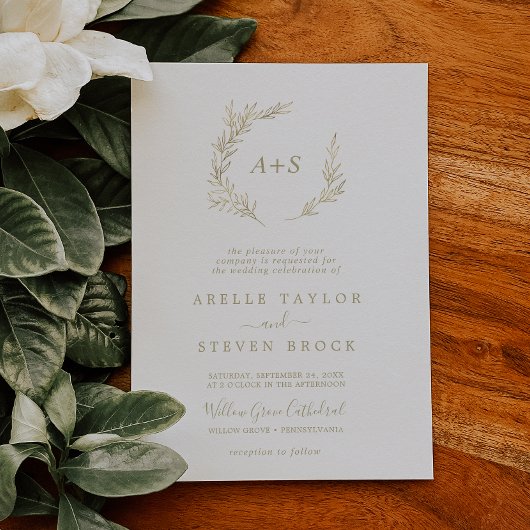 Minimale Blad | Gouden Formele Monogram Bruiloft Kaart