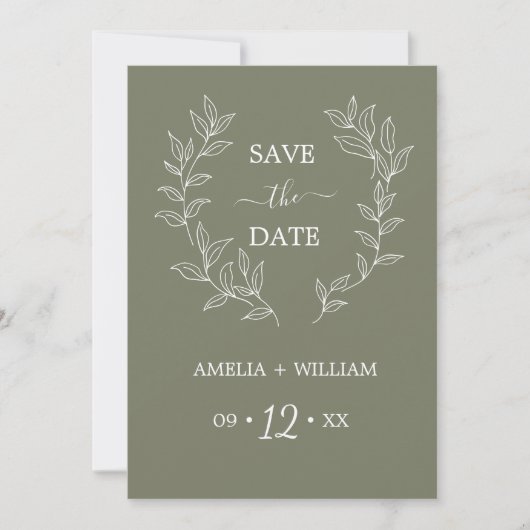 Minimale Blad Monogram Save the Date Trouw (Voorkant)