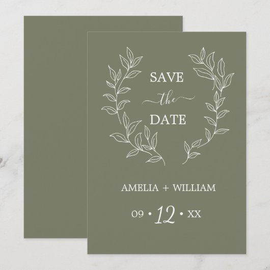 Minimale Blad Monogram Save the Date Trouw (Voorkant / Achterkant)