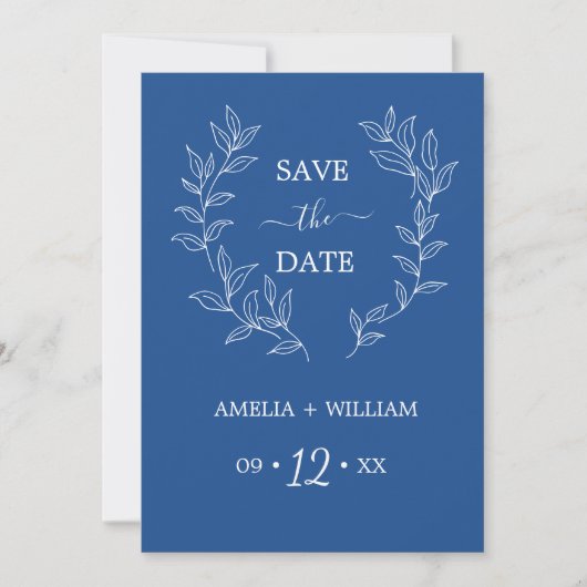 Minimale Blad Monogram Save the Date Trouw (Voorkant)
