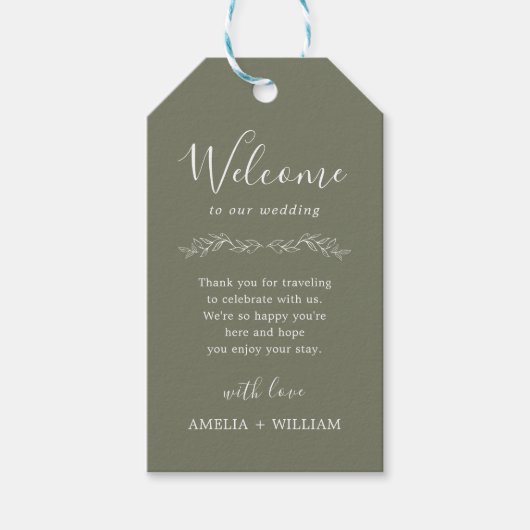 Minimale blad monogram trouw welkomstcadeautag cadeaulabel (Voorkant)