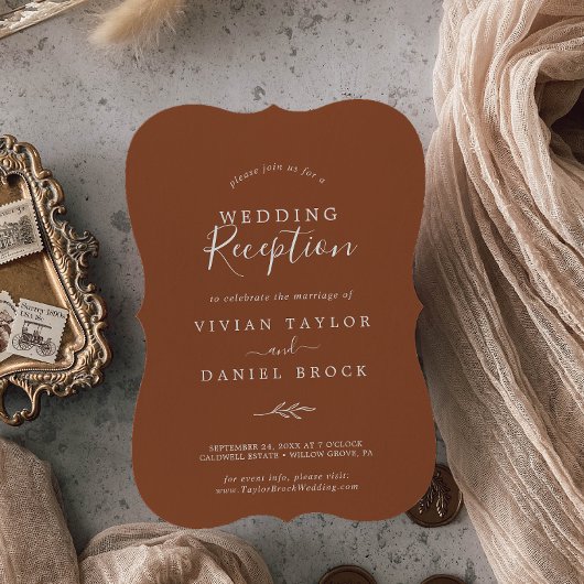 Minimale Blad | Terracotta Trouwreceptie Kaart