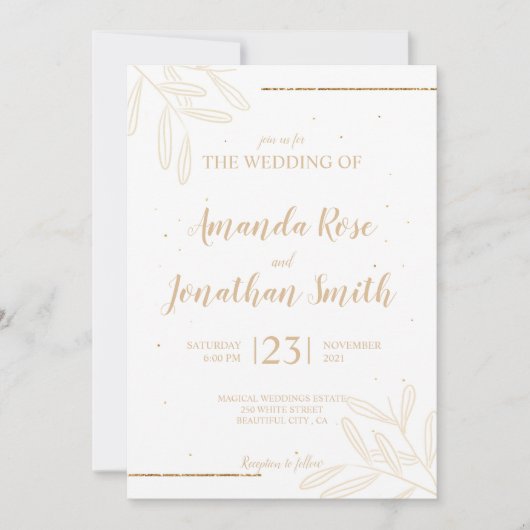 Minimale bladeren en glitteruitnodiging kaart (Voorkant)