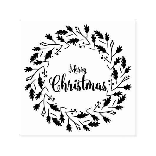 Minimale bladeren & takken Kerstkrans Zelfinktende Stempel (Design)