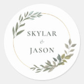 Minimale bladgroenery en gouden geometrische cirke ronde sticker (Voorkant)