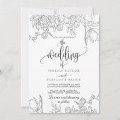 Minimale bladkalligrafie Alles in één bruiloft Kaart (Voorkant)