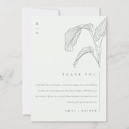 Minimale bladrijke palmschets zwart-wit bruiloft bedankkaart