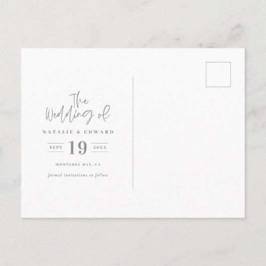 Minimale bladzijden + scripttekst, sla de datum op aankondigingskaart (Achterkant)