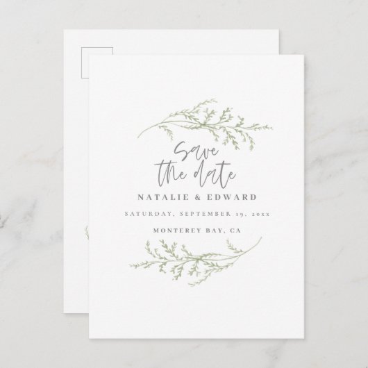 Minimale bladzijden + scripttekst, sla de datum op aankondigingskaart (Voorkant / Achterkant)