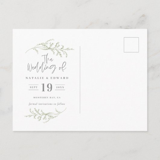 Minimale bladzijden + scripttekst, sla de datum op aankondigingskaart (Achterkant)