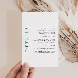 Minimale blauw en wit bruiloft details Invoegen Informatiekaartje