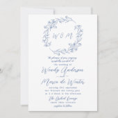 Minimale Blauw en Witte Boho Botanische Trouwdag Kaart (Voorkant)