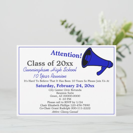Minimale Blauw Witte Hoogste Schoolse Reunion Kaart (Staand voorkant)