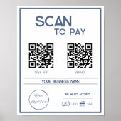 Minimale blauwe 2 QR codes zakelijke scan te betal Poster (Voorkant)
