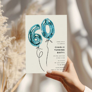 Minimale Blauwe 60 Ballon 60e Verjaardagsfeestje Kaart