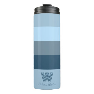 Minimale blauwe balken monogram thermisch getumble thermosbeker