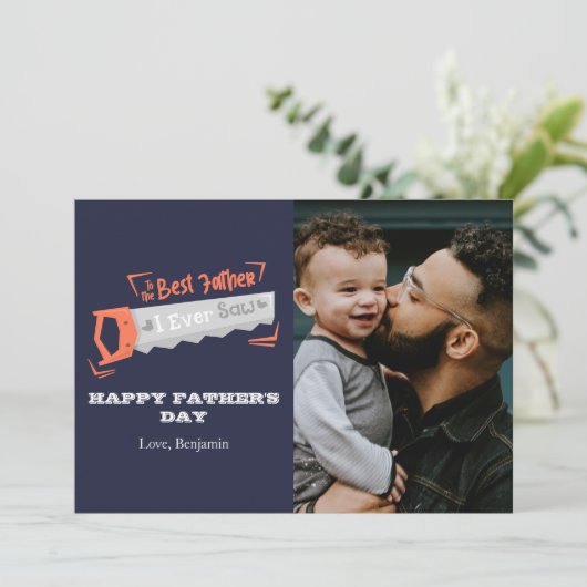 Minimale blauwe beste vader - foto van Vaderdag Kaart (Staand voorkant)