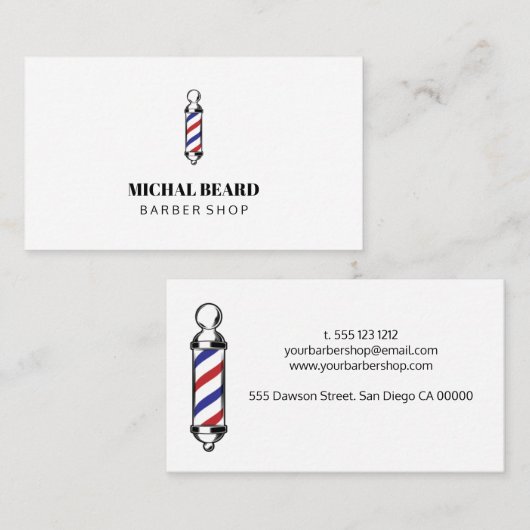 Minimale blauwe blauwe Barber Shop Hair Bard Visitekaartje (Voorkant / Achterkant)