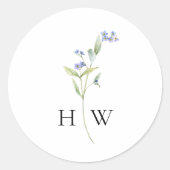Minimale blauwe bloemen bruiloft ronde sticker (Voorkant)