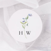 Minimale blauwe bloemen bruiloft ronde sticker