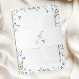 Minimale blauwe bloemen bruiloft uitnodigingen wikkel