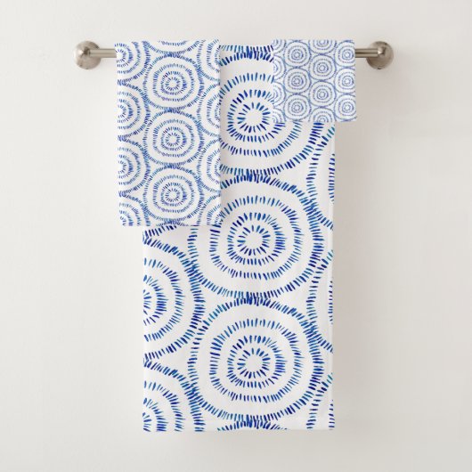 Minimale blauwe Cirkel Boho Bath-handdoekset Bad Handdoek (Insitu)