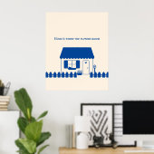Minimale Blauwe Cottage Poster (Thuiskantoor)