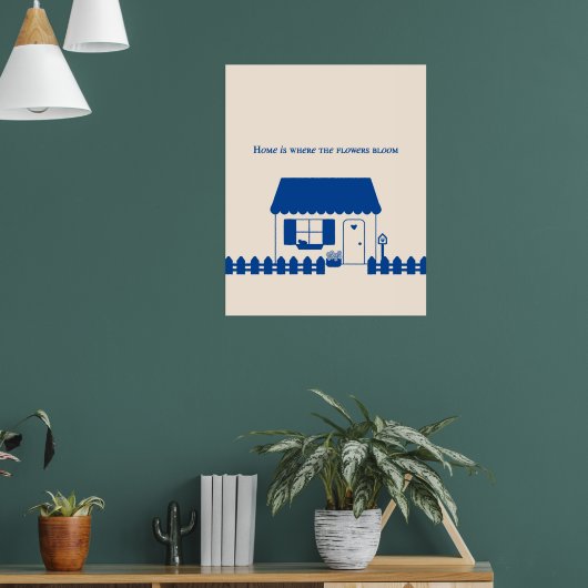 Minimale Blauwe Cottage Poster (Woonkamer 1)