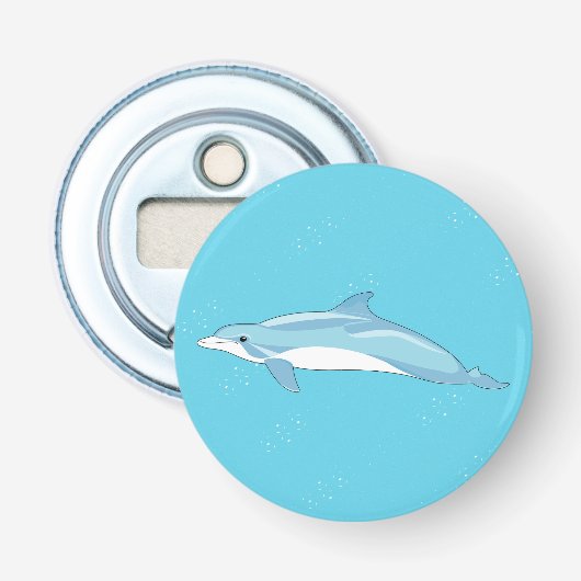 Minimale Blauwe Dolfijn Oceaan Kunst Button Flesopener (Voorkant)