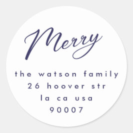 Minimale Blauwe Doodle Modern Custom Merry Kerstmi Ronde Sticker