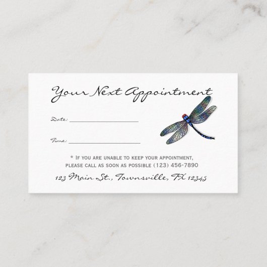 Minimale blauwe Dragonfly-Benoemingskaart Afsprakenkaartje (Achterkant)