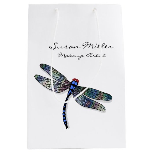 Minimale blauwe dragonvlieg medium cadeauzakje (Voorkant)