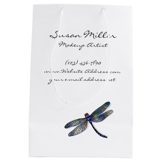 Minimale blauwe dragonvlieg medium cadeauzakje (Achterkant)