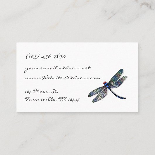 Minimale blauwe dragonvlieg visitekaartje (Achterkant)
