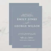 Minimale blauwe en witte formele monogram bruiloft kaart (Voorkant / Achterkant)