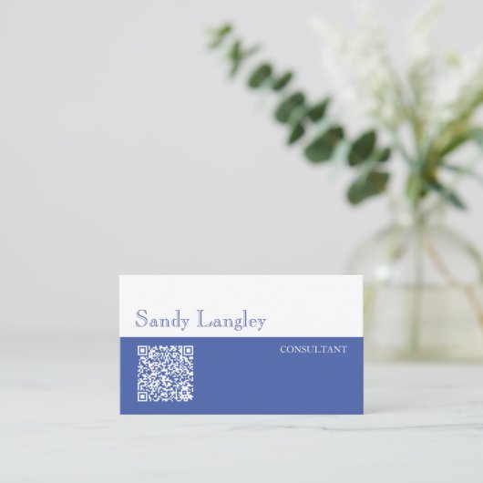 Minimale blauwe en witte QR-code Visitekaartje (Staand voorkant)