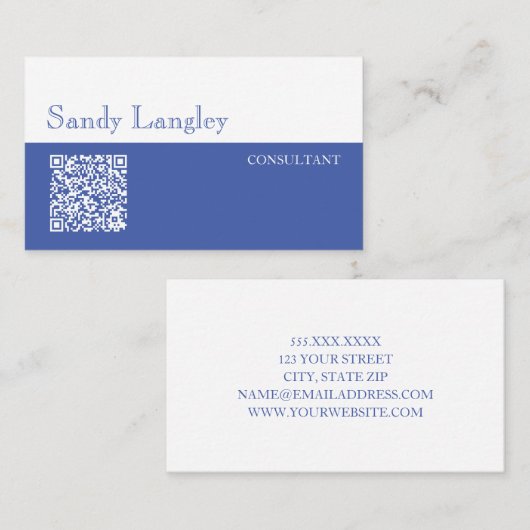 Minimale blauwe en witte QR-code Visitekaartje (Voorkant / Achterkant)