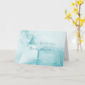 Minimale blauwe en witte Waterverf Kaart (Gele Bloem)