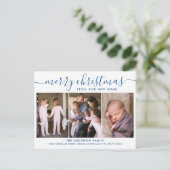Minimale blauwe feestdag met kerstfoto's voor de k aankondigingskaart (Staand voorkant)