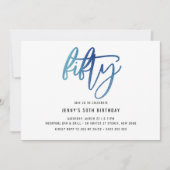 Minimale blauwe Folie 50e verjaardag uitnodiging (Voorkant)