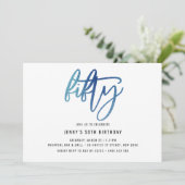 Minimale blauwe Folie 50e verjaardag uitnodiging (Staand voorkant)