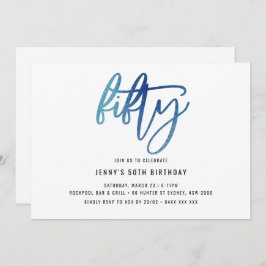 Minimale blauwe Folie 50e verjaardag uitnodiging