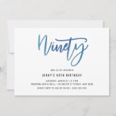 Minimale blauwe Folie 90e verjaardag uitnodiging (Voorkant)