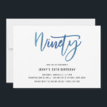 Minimale blauwe Folie 90e verjaardag uitnodiging<br><div class="desc">Deze minimalistische uitnodiging van het 90ste verjaardagsfeestje is voorzien van een blauwe folie '90' tekst. Houd er rekening mee dat de blauwe folie alleen een textuur is, geen echte folie. Voor een meer geavanceerde aanpassing van dit ontwerp, bijvoorbeeld het wijzigen van de lay-out, het lettertype of de tekstgrootte, klikt u...</div>