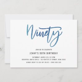 Minimale blauwe Folie 90e verjaardag uitnodiging