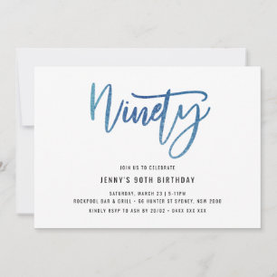 Minimale blauwe Folie 90e verjaardag uitnodiging
