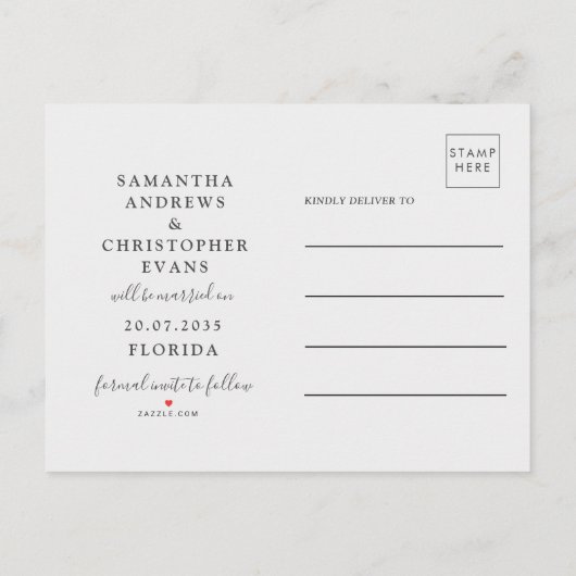 Minimale blauwe foto en hartslag opslaan Datum en Aankondigingskaart (Achterkant)