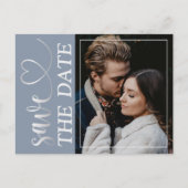 Minimale blauwe foto en hartslag opslaan Datum en Aankondigingskaart (Voorkant)