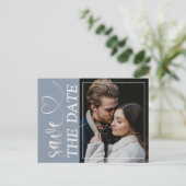 Minimale blauwe foto en hartslag opslaan Datum en Aankondigingskaart (Staand voorkant)